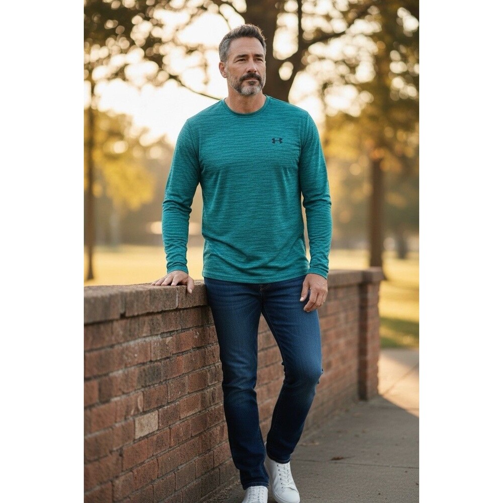 Men’s Under Armour Long Sleeve Teal Heat Gear Performance Shirt 2XL FITTED